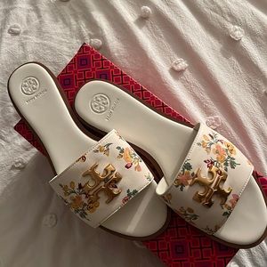 Rose floral leather slides
